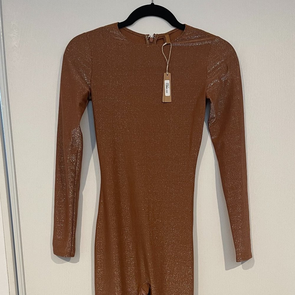 SKIMS Shimmer Catsuit Semi-Sheer COPPER - Small